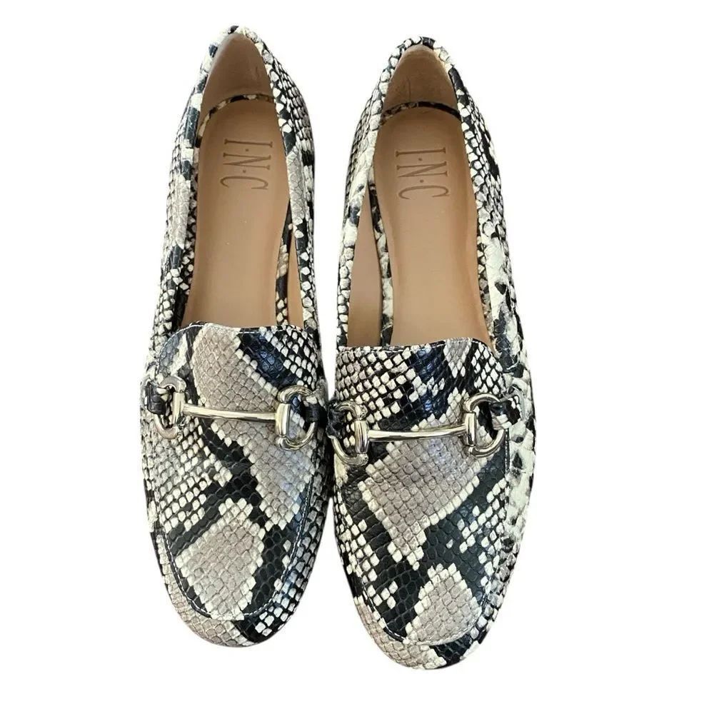 NWOT INC International Concepts Snakeskin Loafers – Black/White/Gray – Size 7.5